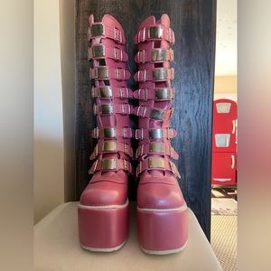 Knee-high chained pink goth platform booties